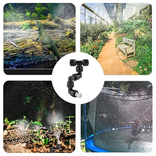 CozyCabin 360° Adjustable Mist Cooling System Nozzles Water Sprayers Connectors, Stainless Steel Misting Nozzles for Pets Reptiles Ecological Garden Patio Greenhouse, 5 Packs - Image 5