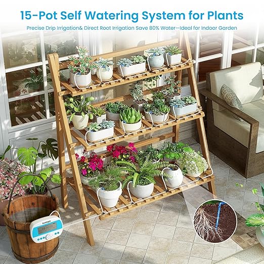 Sainlogic Automatic Plant Waterer for 15 Potted Plants, Smart Self Watering System with Humidity Monitor Display，Deep Root Irrigation, IP64 Programmable Timer for Vacation, Travel, Indoor Garden - Image 3