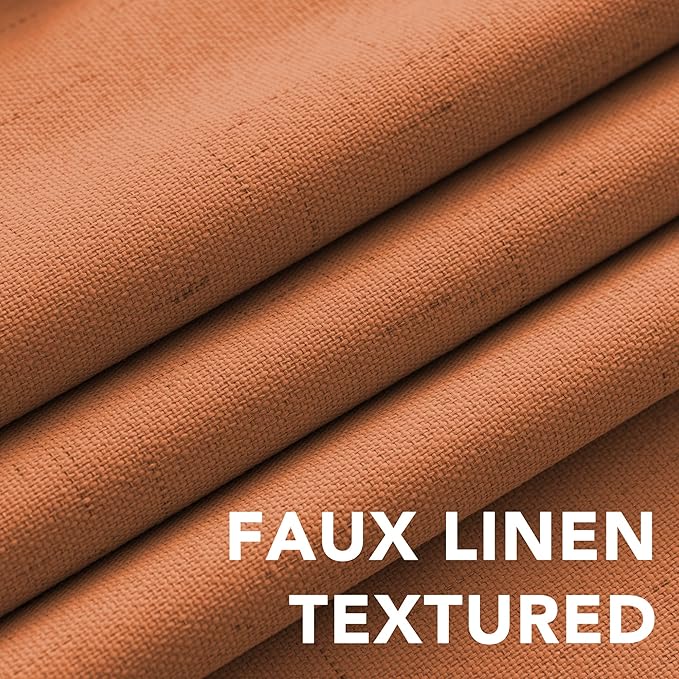 H.VERSAILTEX Linen Blackout Curtains Durable Thick Textured Linen Look 100% Blackout Patio Door Curtain Anti Rust Grommet Extra Wide Sliding Door Curtain Panel, Orange, W100 x L96 inch - Image 4