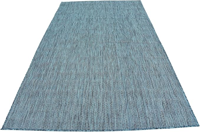 Unique Loom Collection Casual Transitional Solid Heathered Indoor/Outdoor Flatweave Area Rug (5' 3" x 8' Rectangle, Teal/Navy Blue) - Image 6