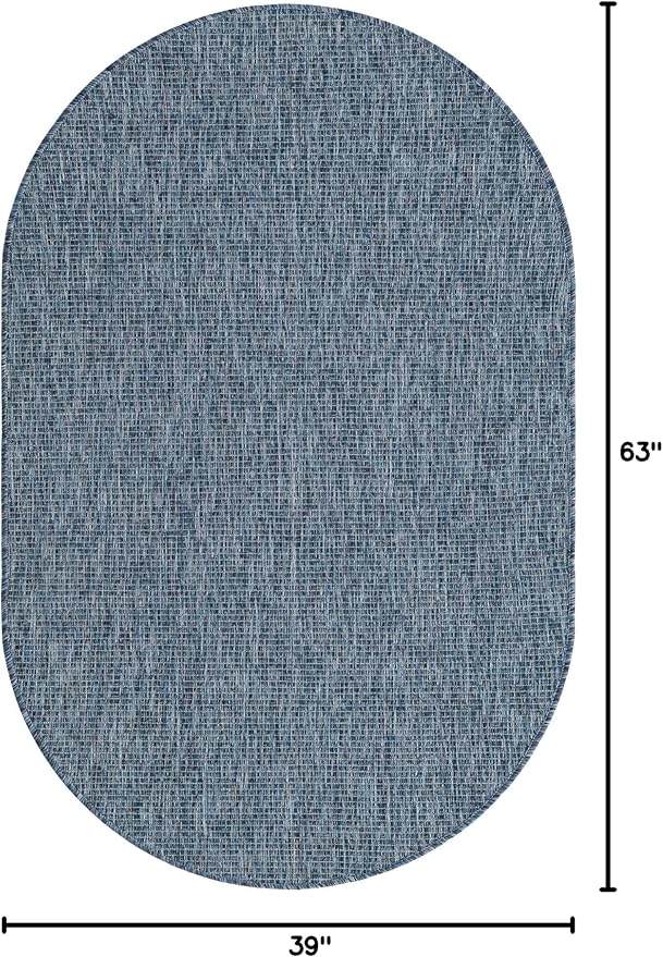 Unique Loom Collection Casual Transitional Solid Heathered Indoor/Outdoor Flatweave Area Rug (3' 3" x 5' 3" Oval, Blue/Navy Blue) - Image 2