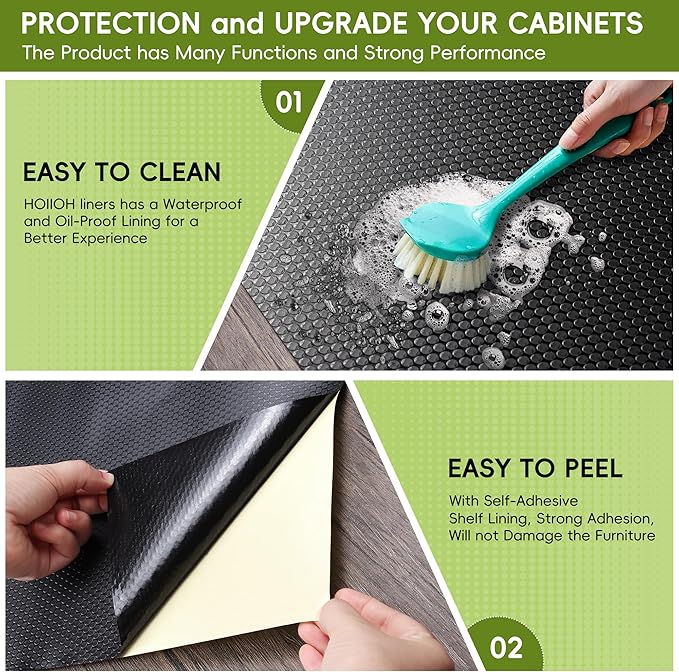 Wide Black Shelf Liner Roll, Peel and Stick Non Slip Cabinet Liner 13.8" x 13 FT, Waterproof Shelf Paper for Kitchen Pantry Shelves - Image 4