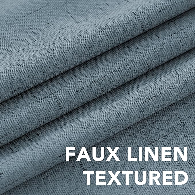 H.VERSAILTEX Linen Blackout Curtains Durable Thick Textured Linen Look 100% Blackout Patio Door Curtain Anti Rust Grommet Extra Wide Sliding Door Curtain Panel, W100 x L96 inch - Stone Blue - Image 5