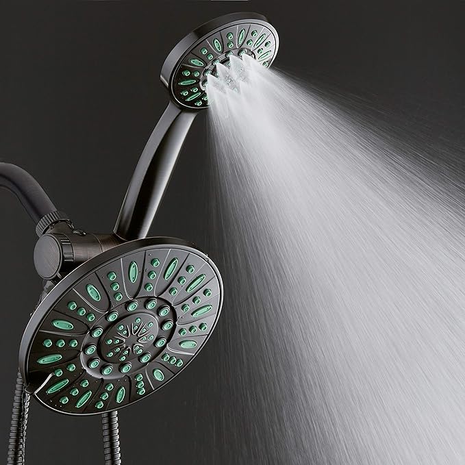 AquaDance Antimicrobial/Anti-Clog High-Pressure 30-setting Rainfall Shower Combo, Microban Nozzle Protection from Growth of Mold, Mildew & Bacteria, Oil-Rubbed Bronze Finish/Coral Green Jets - Image 7