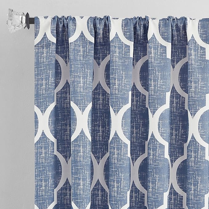 Beauoop 100% Blackout Curtains 96 Inches Long 2 Panels for Bedroom Living Room Blue Moroccan Geo Room Darkening Thermal Insulated Soundproof Rod Pocket Back Tab Window Treatments Drapes, 50x96 - Image 2