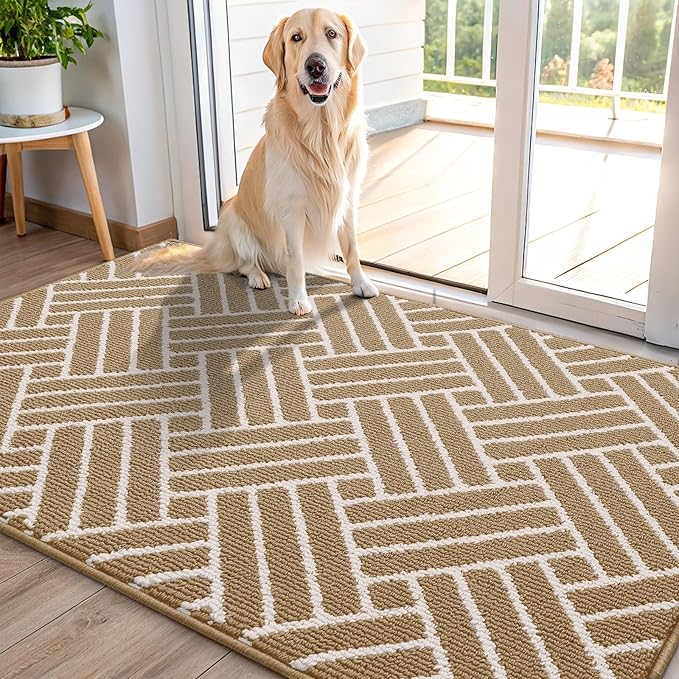 OLANLY Indoor Door Mat, 48x32 Inch, Dirt Resistant and Absorbent, Non-Slip Rubber Backing Floor Mats, Easy Clean Low-Profile Doormat for Entryway, Front Door, and Inside Entrance, Beige by OLANLY