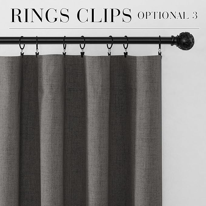 RYB HOME Grey 100% Blackout Linen Curtains 72 inch Long, Thermal Insulated & Privacy Assurd Drapes for Bedroom/Office/Nursery, Rod Pocket & Back Tab Window Treatment, W52 X L72, 2 Panels - Image 8