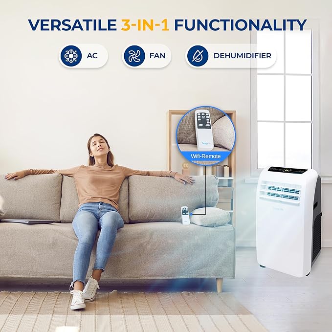 SereneLife Small Air Conditioner Portable 10,000 BTU with Built-in Dehumidifier - Portable AC unit for rooms up to 450 sq ft - Remote Control, Window Mount Exhaust Kit - Image 3
