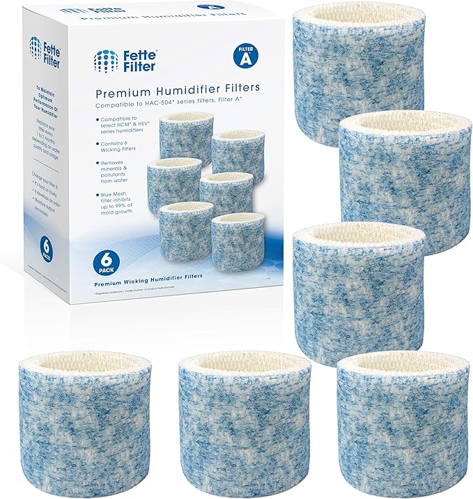 Fette Filter - Upgraded Blue Mesh Treated Layer Humidifier Wicking Filters Compatible with Honeywell HAC-504AW, Filter A for Models HAC-504, HAC-504AW, HCM 350 and Other Cool Mist Models - Pack of 6 by Fette+Filter