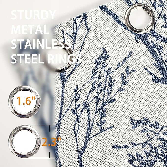 DriftAway Linen Printed Blackout Curtains Tree Branch Pattern Double Layer 84 Inches Long for Bedroom Classic Thermal Insulated Summer Sound Lined Grommet Drapes for Living Room 2 Panels Blue/Linen - Image 7
