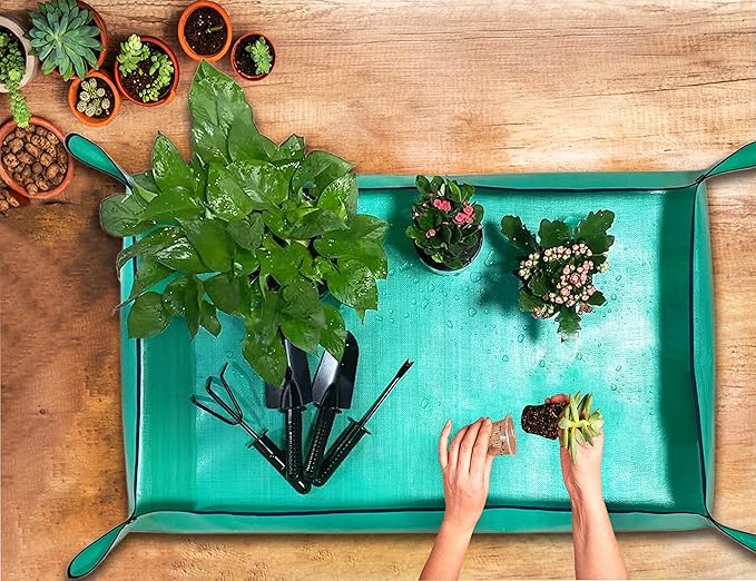 2 PCS Plant Repotting Mat for Indoor Plants, 43" X 29" Thickened Foldable Waterproof Plant Potting Tray and Mess Control, Portable Potting Mat Gardening Tray for House Plants Succulents, Extra Large - Image 3