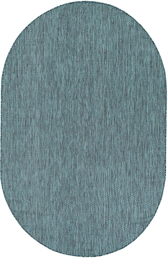 Unique Loom Outdoor Solid Collection Area Rug (5' 3" x 8' Oval Teal/Navy Blue) - Image 3