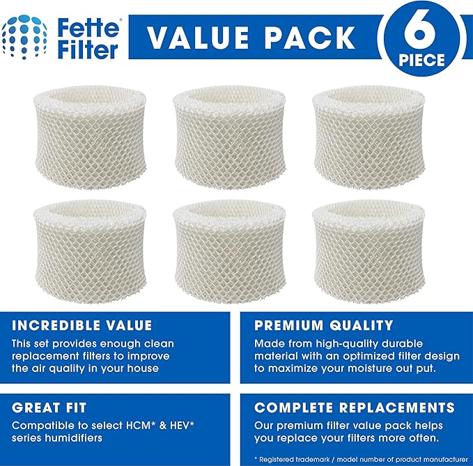Fette Filter -Premium Humidifier Filters Compatible with Honeywell Humidifier Filter HAC-504, HAC-504AW & Honeywell Filter A & Cool Mist Humidifiers- Pack of 6 - Image 2