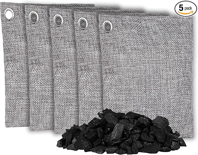 Nature Fresh Air Purifying Bags | 5 Pack - Large 200g | All Natural Air Freshener | Charcoal Odor Eliminator and Moisture Absorber | Deodorizer for Pet, Car, Closet and Room | By OLIVIA & AIDEN by OLIVIA+%26+AIDEN