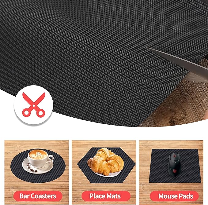Kitchen Shelf Liner Drawer Liners, Non-Adhesive Refrigerator Liners Waterproof Fridge Mats with Strong Durable Kitchen Cabinets Mat for Drawers, Shelves, Pantry Black - Image 3