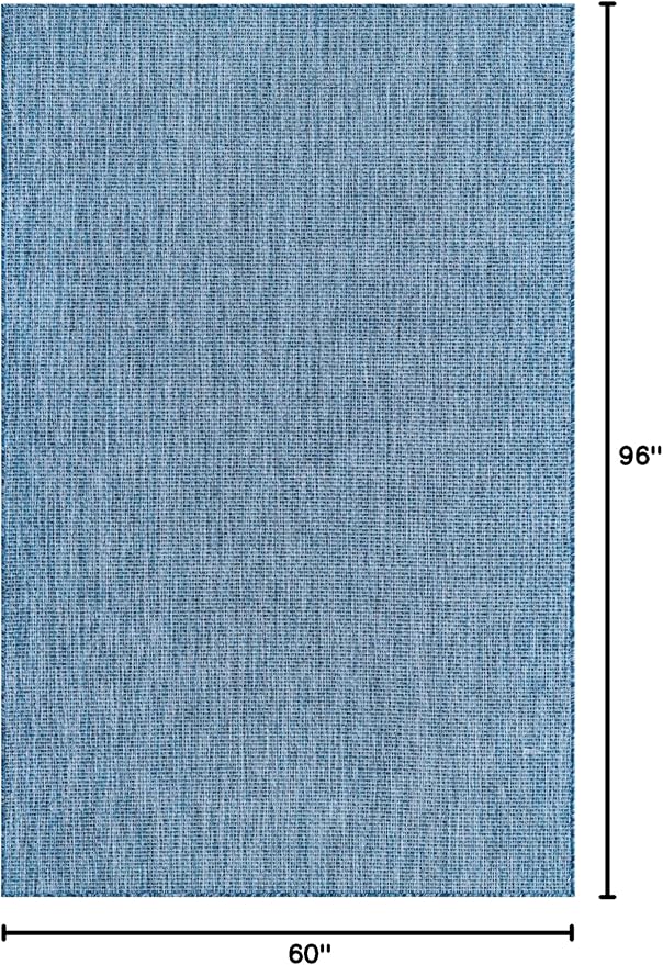 Unique Loom Collection Casual Transitional Solid Heathered Indoor/Outdoor Flatweave Area Rug (5' 3" x 8' Rectangle, Blue/Navy Blue) - Image 2