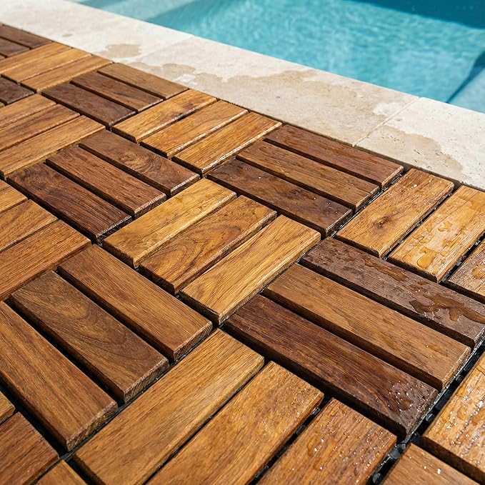 Bare Decor BARE-WF2009 Solid Teak Wood Interlocking Flooring Tiles (Pack of 10), 12" x 12", Brown - Image 8
