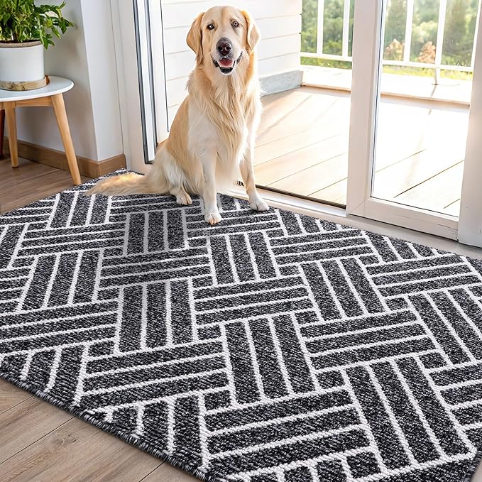 OLANLY Indoor Door Mat, 40x32 Inch, Dirt Resistant and Absorbent, Non-Slip Rubber Backing Floor Mats, Easy Clean Low-Profile Doormat for Entryway, Front Door, and Inside Entrance, Black by OLANLY