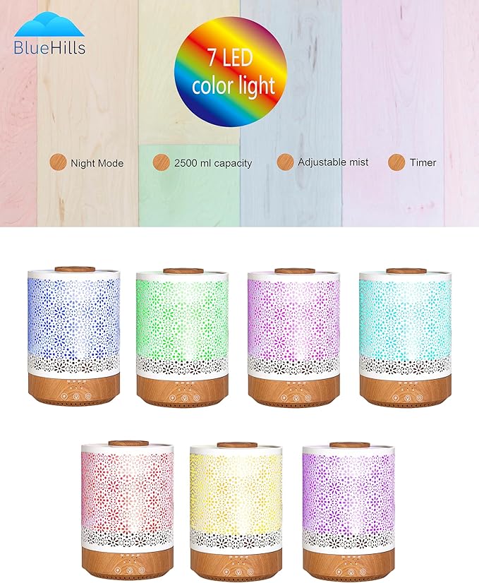 BlueHills 2500 ML Humidifier with Essential Oil Diffuser Combo Aroma Home Décor Design for Large Bed Bath Kids Baby Living Rooms Big Capacity LED Lights Scent Ultrasonic Cool Mist Wood Grain F006 - Image 7