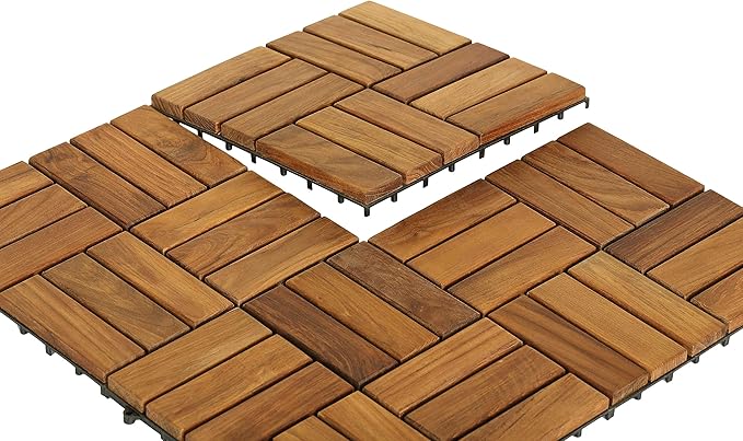 Bare Decor BARE-WF2009 Solid Teak Wood Interlocking Flooring Tiles (Pack of 10), 12" x 12", Brown - Image 3
