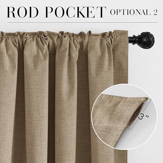 RYB HOME Burlap 100% Blackout Linen Curtains for Bedroom 52 Width 120 Long, Thich Elegant Extra Long Drapes for Modern/Vintage/Farmhouse Home Decor, Thermal Insulated Window Treatment, 2 Panels - Image 7
