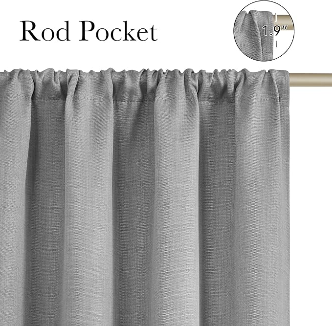 NICETOWN Light Grey Faux Linen Room Darkening Rod Pocket Curtains 63 inch Length, W42 x L63, Light Blocking Thermal Insulated Noise Reducing Drapes for Bedroom Living Room Farmhouse Decor, 2 Panels - Image 2