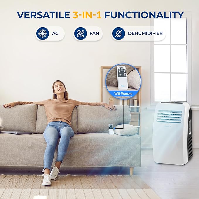 SereneLife 3-in-1 Portable Air Conditioner with Built-in Dehumidifier Function,Fan Mode, Remote Control, Complete Window Mount Exhaust Kit - Image 3