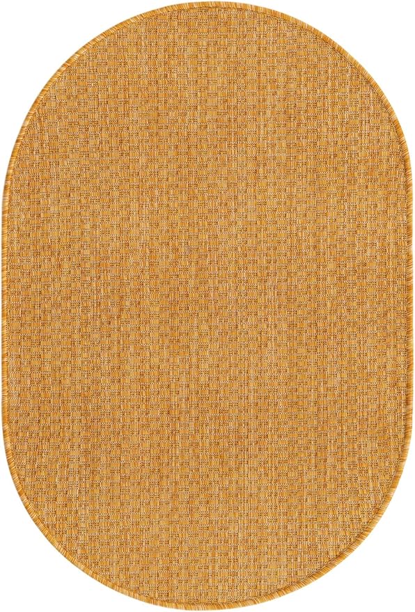 Unique Loom Collection Casual Transitional Solid Heathered Indoor/Outdoor Flatweave Area Rug (2' 2" x 3' 1" Oval, Corn Harvest Yellow) by UniqueLoom