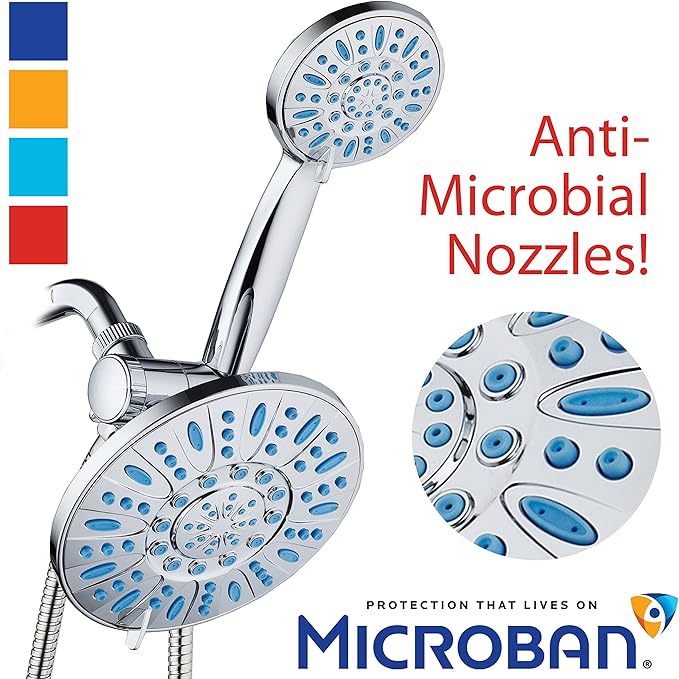 Antimicrobial/Anti-Clog High-Pressure 30-setting Rainfall Shower Combo by AquaDance with Microban Nozzle Protection from Growth of Mold Mildew & Bacteria for Stronger Shower! Wave Blue - Image 9