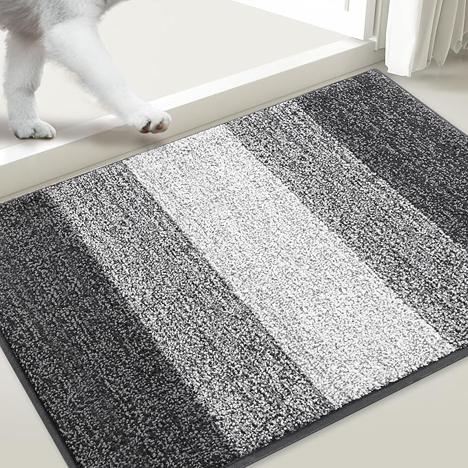 Smiry Dog Door Mat for Muddy Paws, Absorbs Moisture and Dirt, Low-Profile Entryway Mat with Non-Slip Backing, Entry Indoor Outdoor Doormat for Inside Floor (59x35 Inches, Grey, Striped) - Image 2