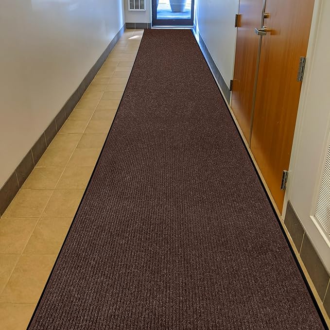 MaxMat® Heavy Duty Industrial Mat - XL Size, Waterproof, Low-Profile, Commercial Entry Door Mat (3 x 16 Feet, Brown, MXM-RIB0316BR) by MaxMat