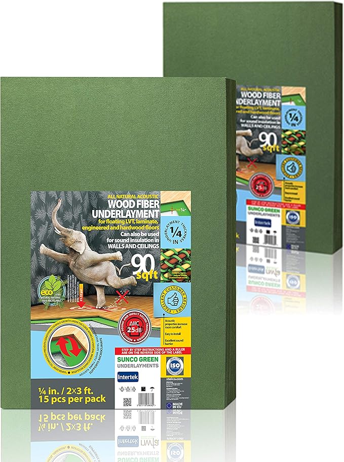 Wood Fiber Flooring Underlayment, 6mm (1/4 Inch) Thickness - 180 Sq Ft, Natural Soundproofing Insulation, for Laminate, Vinyl, LVT, LVP, or Hardwood by STEICO