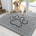 OLANLY Dog Door Mat for Muddy Paws 36x24, Paw Print Design, Absorbs Moisture and Dirt, Absorbent Non-Slip Washable Doormat, Quick Dry Chenille Mud Mat for Dogs, Entry Indoor Entryway Carpet, Grey by OLANLY
