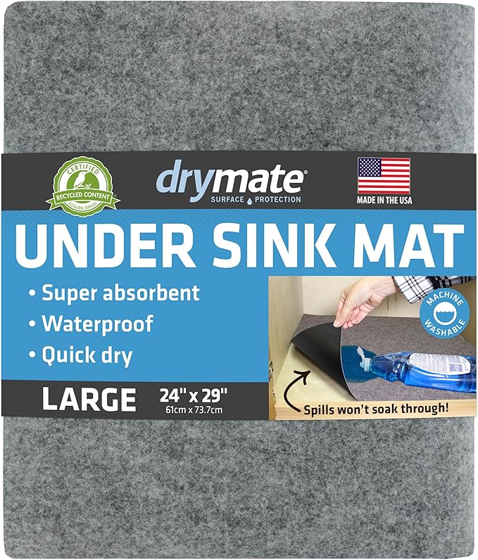 Drymate Premium Under Sink Mat, Waterproof Cabinet Protection Mats for Kitchen & Bathroom, Absorbent Shelf Liners, Slip-Resistant, Non-Adhesive, Machine Washable (USA Made)(24”x29”)(Light Grey) by Drymate