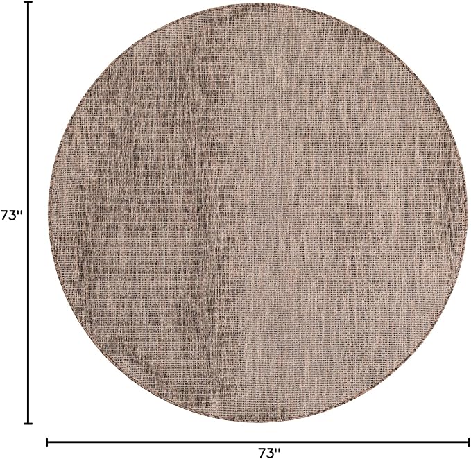 Unique Loom Outdoor Solid Collection Area Rug (6' 1" Round Light Brown/Ivory) - Image 2