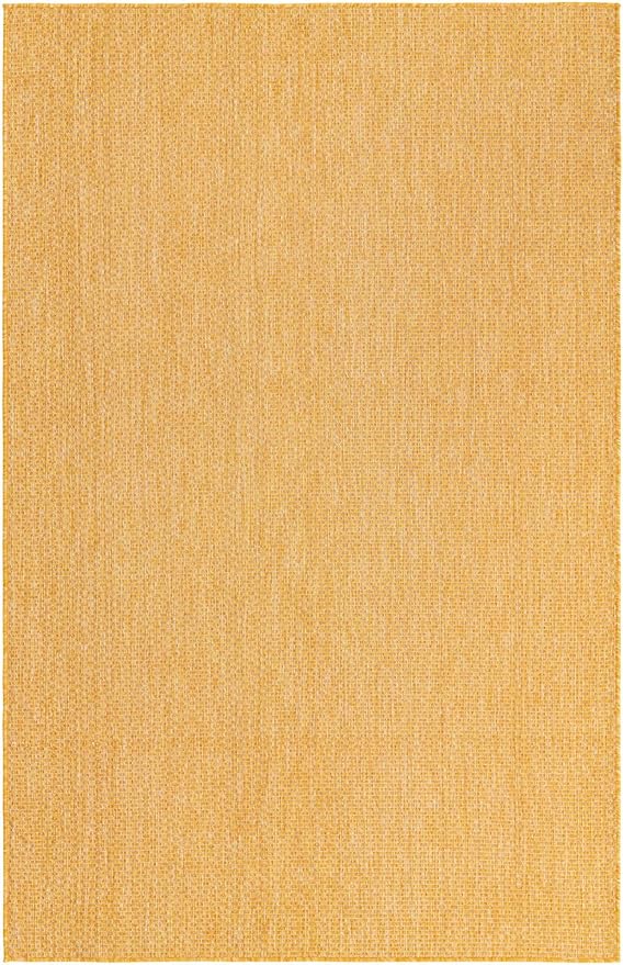 Unique Loom Collection Casual Transitional Solid Heathered Indoor/Outdoor Flatweave Area Rug (5' 3" x 8' Rectangle, Corn Harvest Yellow) - Image 3