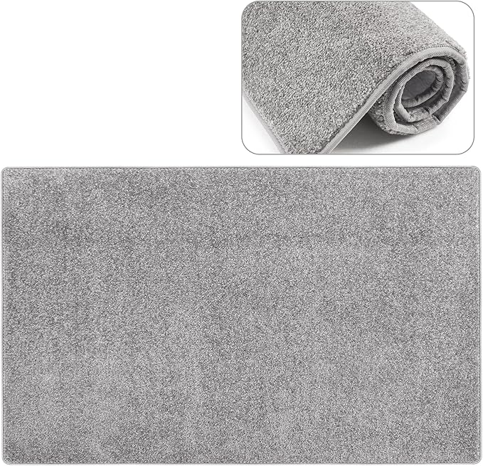 PURE ERA Carpet Stair Tread Landing Mat Tape Free Self Adhesive Non Slip Skid Resistant Indoor Doormat Area Rug Floor Mat for Kitchen Bathroom Workstations Washable 2' X 3' (Light Gray) by PUREERA