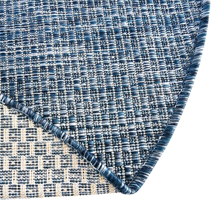 Unique Loom Collection Casual Transitional Solid Heathered Indoor/Outdoor Flatweave Area Rug (8' Round, Blue/Navy Blue) - Image 7