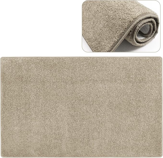 PURE ERA Carpet Stair Tread Landing Mat Tape Free Self Adhesive Non Slip Skid Resistant Indoor Doormat Area Rug Floor Mat for Kitchen Bathroom Workstations Washable 2' X 3' (Cream Grey) by PUREERA