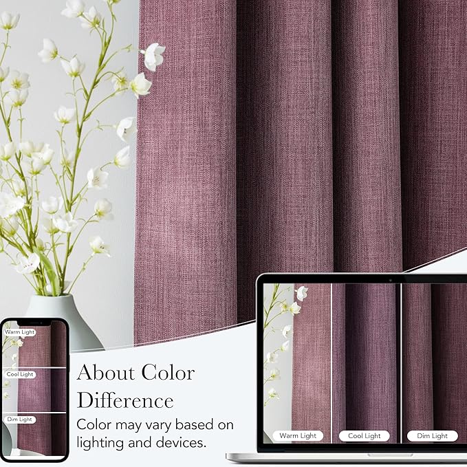NICETOWN Greyish Purple Faux Linen Room Darkening Rod Pocket Curtains 63 inch Length, W42 x L63, Light Blocking Thermal Insulated Noise Reducing Drapes for Bedroom Farmhouse Decor, 2 Panels - Image 5