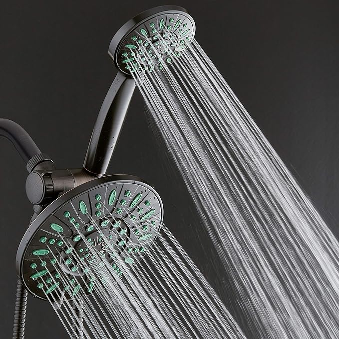 AquaDance Antimicrobial/Anti-Clog High-Pressure 30-setting Rainfall Shower Combo, Microban Nozzle Protection from Growth of Mold, Mildew & Bacteria, Oil-Rubbed Bronze Finish/Coral Green Jets - Image 2
