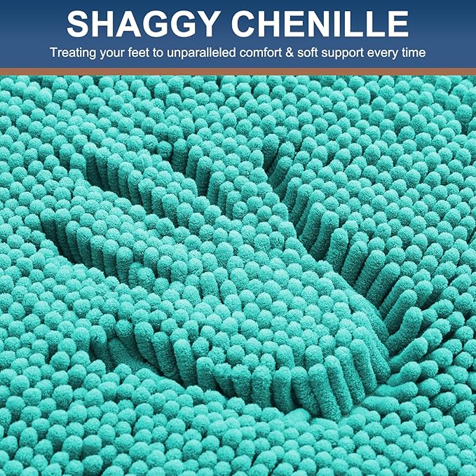 Smiry Luxury Chenille Toilet Rugs U-Shaped 20x20, Soft Absorbent Non-Slip Contour Bathroom Rugs for Toilet, Machine Washable Contoured Bath Mats, Turquoise - Image 3