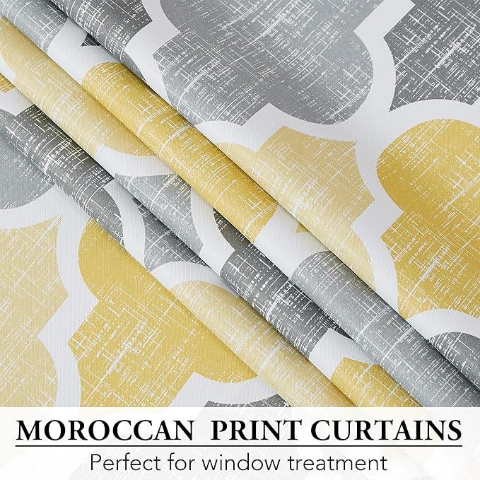Beauoop 100% Blackout Curtains 96 Inches Long 2 Panels for Bedroom Living Room Yellow Grey Moroccan Geo Room Darkening Thermal Insulated Soundproof Rod Pocket Back Tab Window Treatments Drapes, 50x96 - Image 5