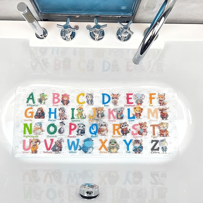 BOPPIE Non-Slip Bath Mat Shower Mats for Tub Kids,Anti-Slip-Resistant Bathtub Tub Mats Bathroom Mat XL Large Bath Mat 35X15 Inches (Animal Collections) - Image 2