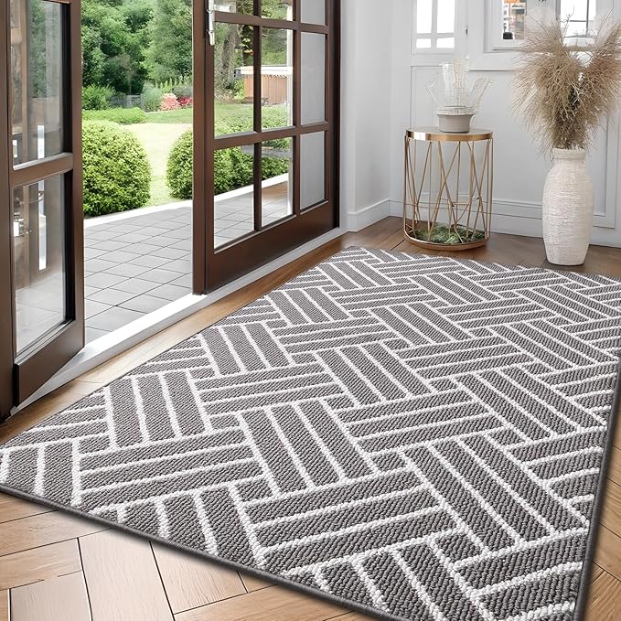 OLANLY Large Indoor Door Mat, 71x47 Inch, Dirt Resistant and Absorbent, Non-Slip Rubber Backing Floor Mats, Easy Clean Low-Profile Doormat for Entryway, Front Door, and Inside Entrance, Grey by OLANLY