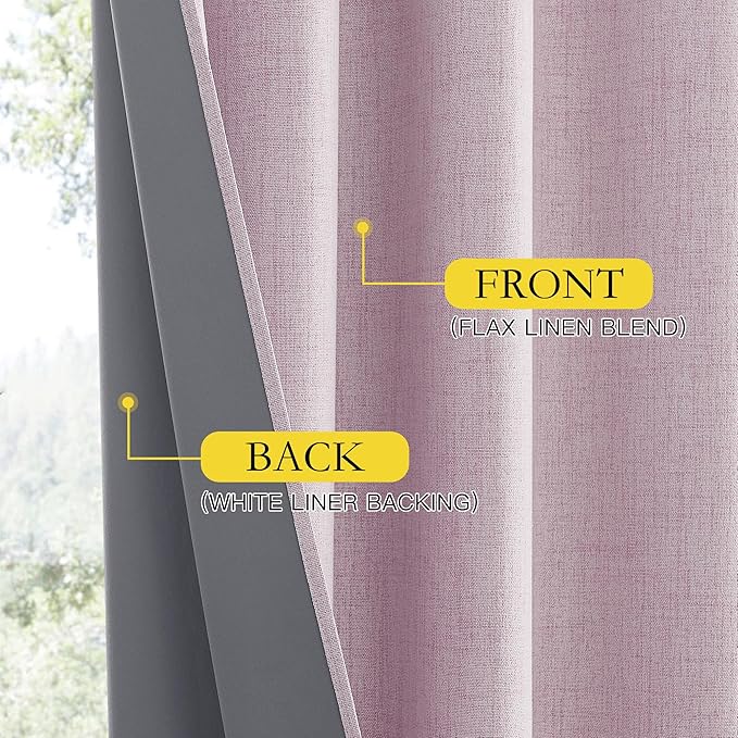 NICETOWN Pink Vintage Linen 100% Blackout Curtains for Living Room, Thermal Insulated Curtains 84" Long, Noise Reducing Window Treatment Drapes for Hall Room, 42" Wide Per Panel, Set of 2 - Image 6