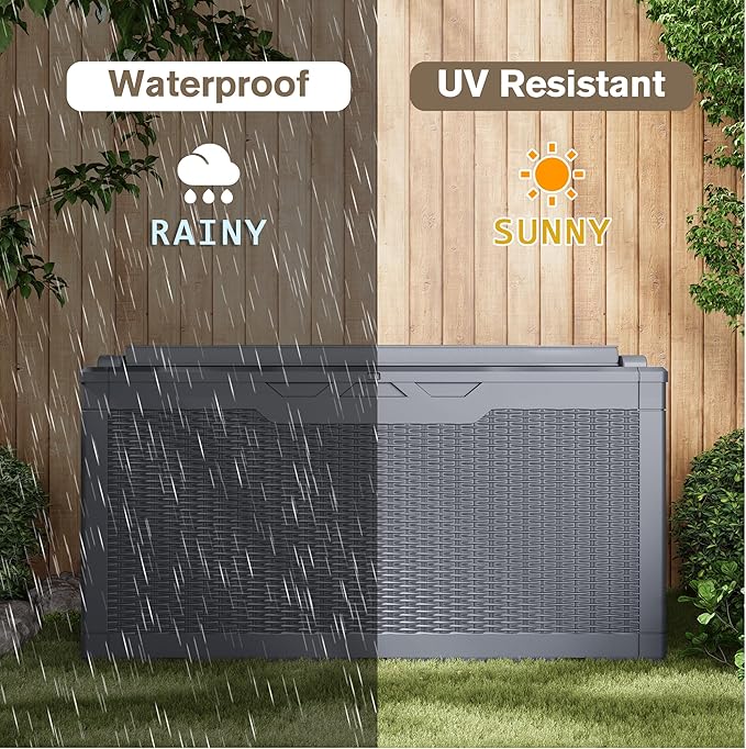 JUMMICO 100 Gallon Resin Deck Box with Cushion, Waterproof Outdoor Storage Box with Lockable Lid for Garden Tools, Patio Cushions (Gray) - Image 3