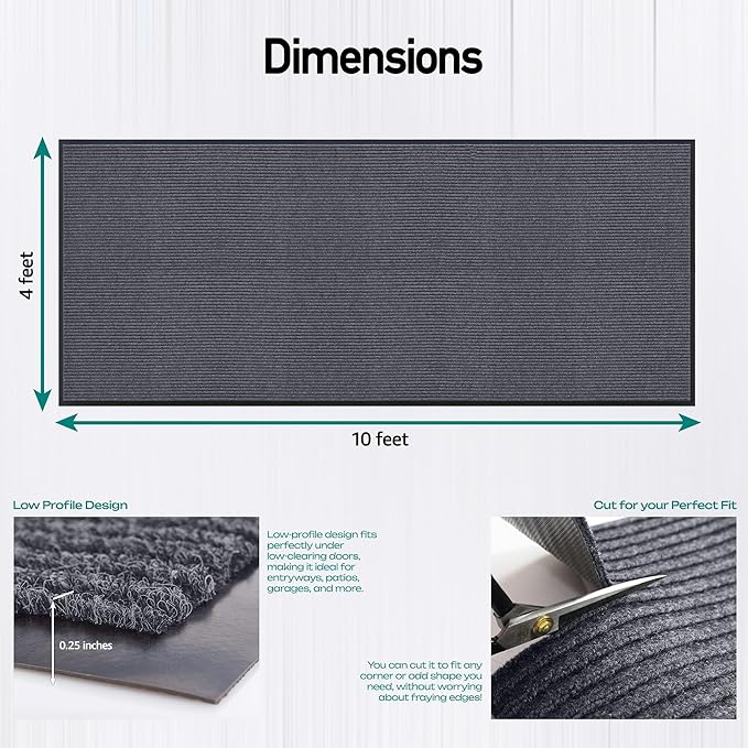 MaxMat® Commercial Entryway Mat - Large Rubber Heavy Duty Doormat, Indoor/Outdoor, Easy Clean, Waterproof Floor Mat (4 x 10 Feet, Grey, MXM-RIB0410GY) - Image 2
