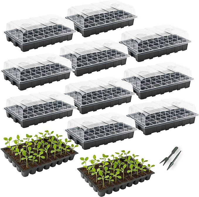 Mr. Pen- Seed Starter Tray Kits, 10 Pack, Total 400 Cells, Durable Plant Germination Trays with Humidity Vented Domes and Bases, Ideal for Seed Starting, Indoor Gardening and Greenhouse by MrPen