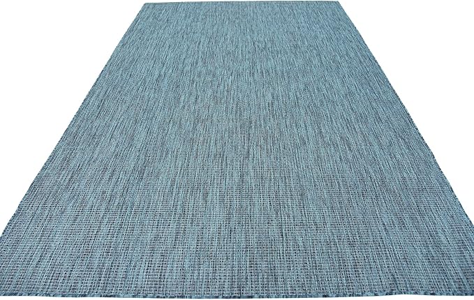 Unique Loom Collection Casual Transitional Solid Heathered Indoor/Outdoor Flatweave Area Rug (6' 1" x 9' Rectangle, Teal/Navy Blue) - Image 5